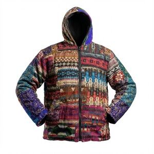Handmade Patchwork Hooded Jacket – Acrylic Wool – Super Warm